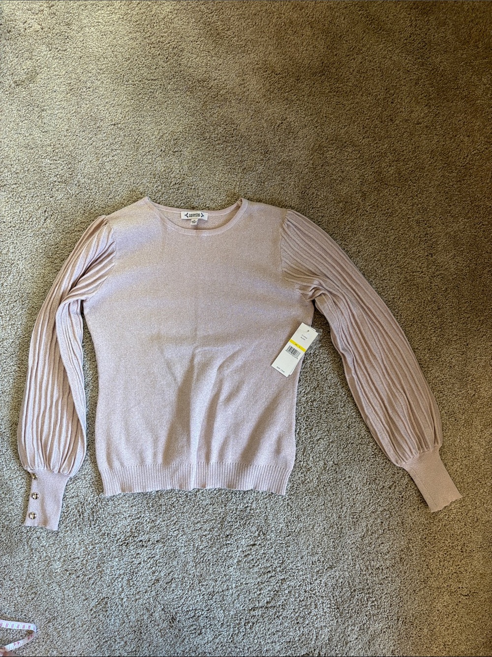 Nanette Lepore Blush Pink Puff-Sleeve Crewneck Sweater